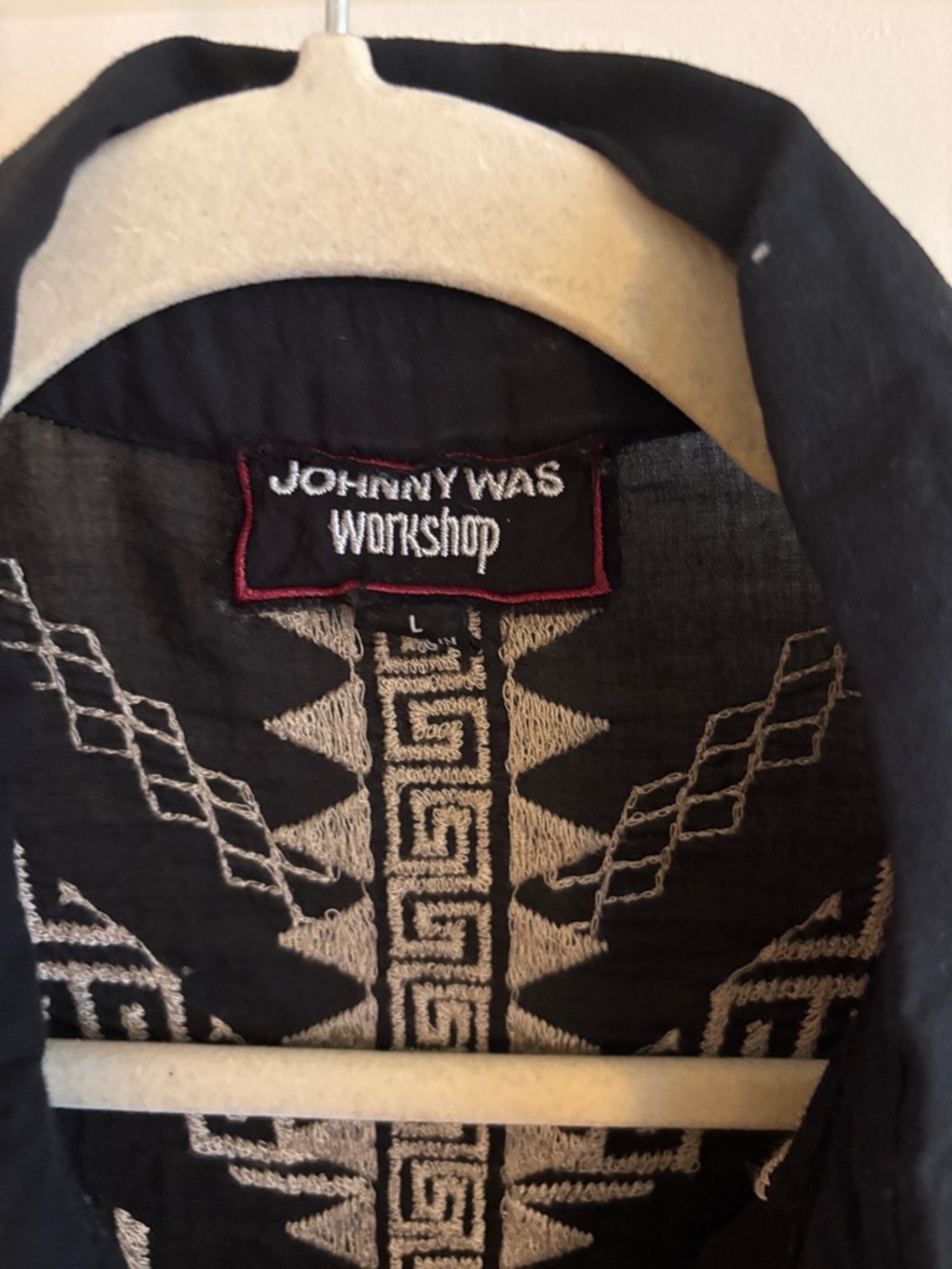Johnny Was Black Tunic with White Geometric Embroidery - Picture 2 of 5
